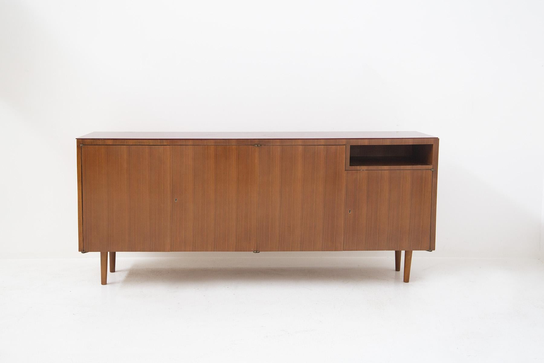 Melchiorre Bega Vintage Sideboard in Wood and Red Glass 3