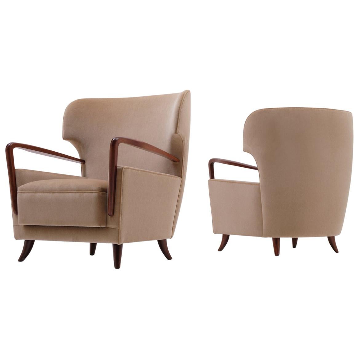 Melchiorre Bega Wingback Armchairs, Italy, 1950s