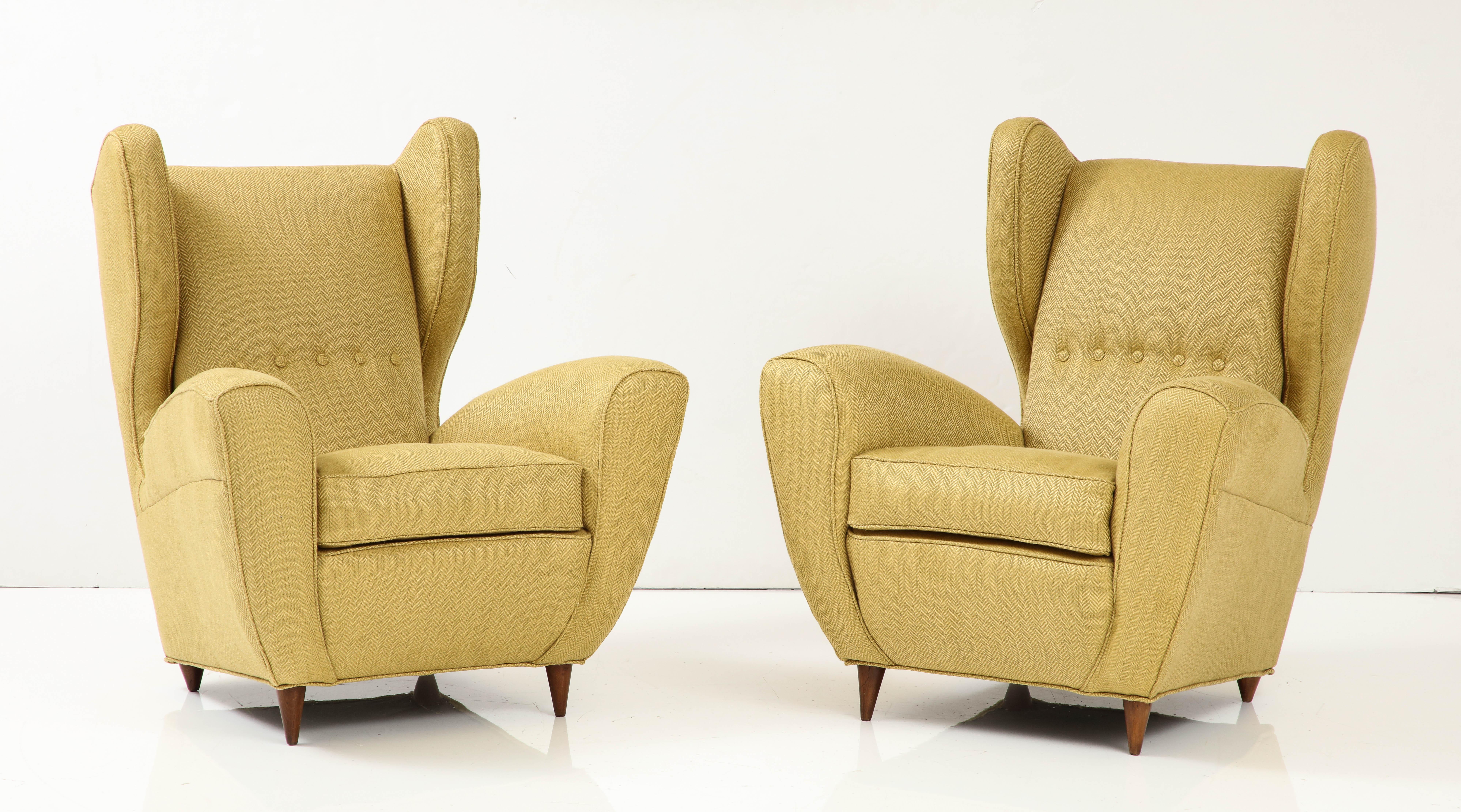 Linen Melchiorre Bega Wingback Lounge Chairs Italy 1950's For Sale