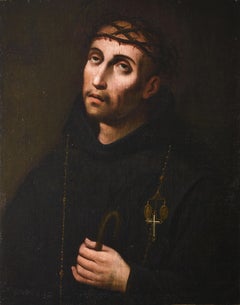 Saint John of God Baroque Oil Painting on Cotton Canvas, Framed