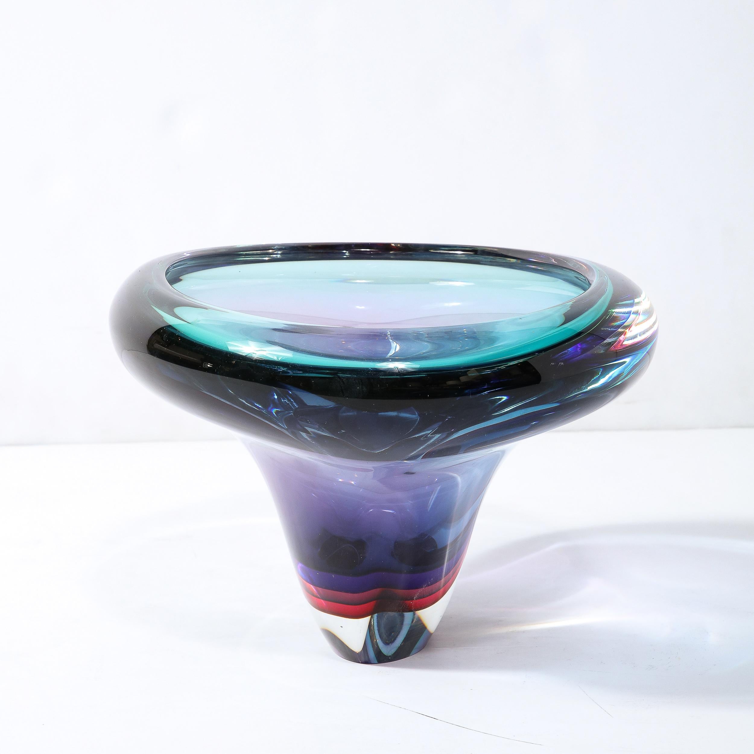 Modern Melded Sapphire, Rubellite and Acquamarine Hued Murano Glass Bowl by Signoretti