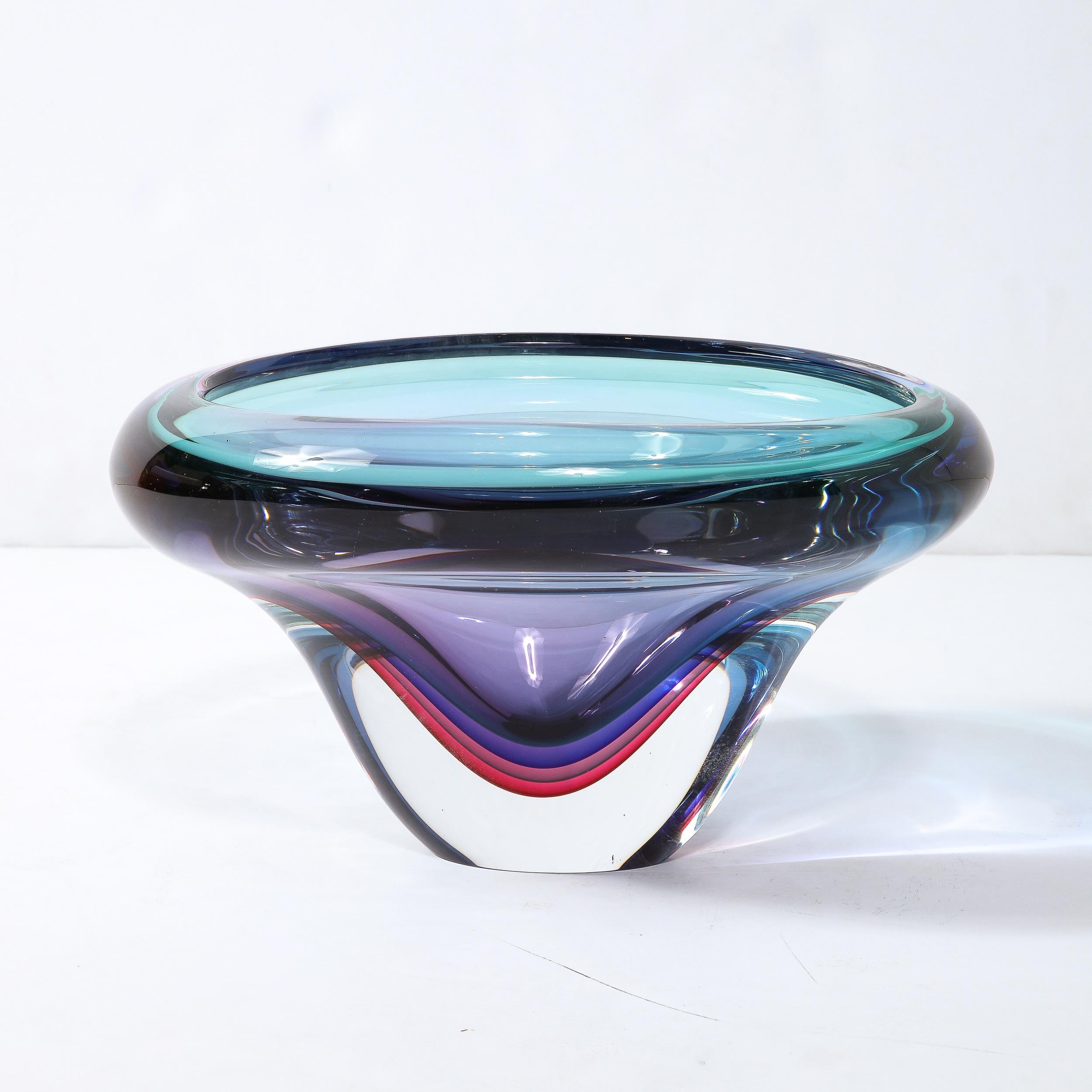 Melded Sapphire, Rubellite and Acquamarine Hued Murano Glass Bowl by Signoretti In Excellent Condition In New York, NY