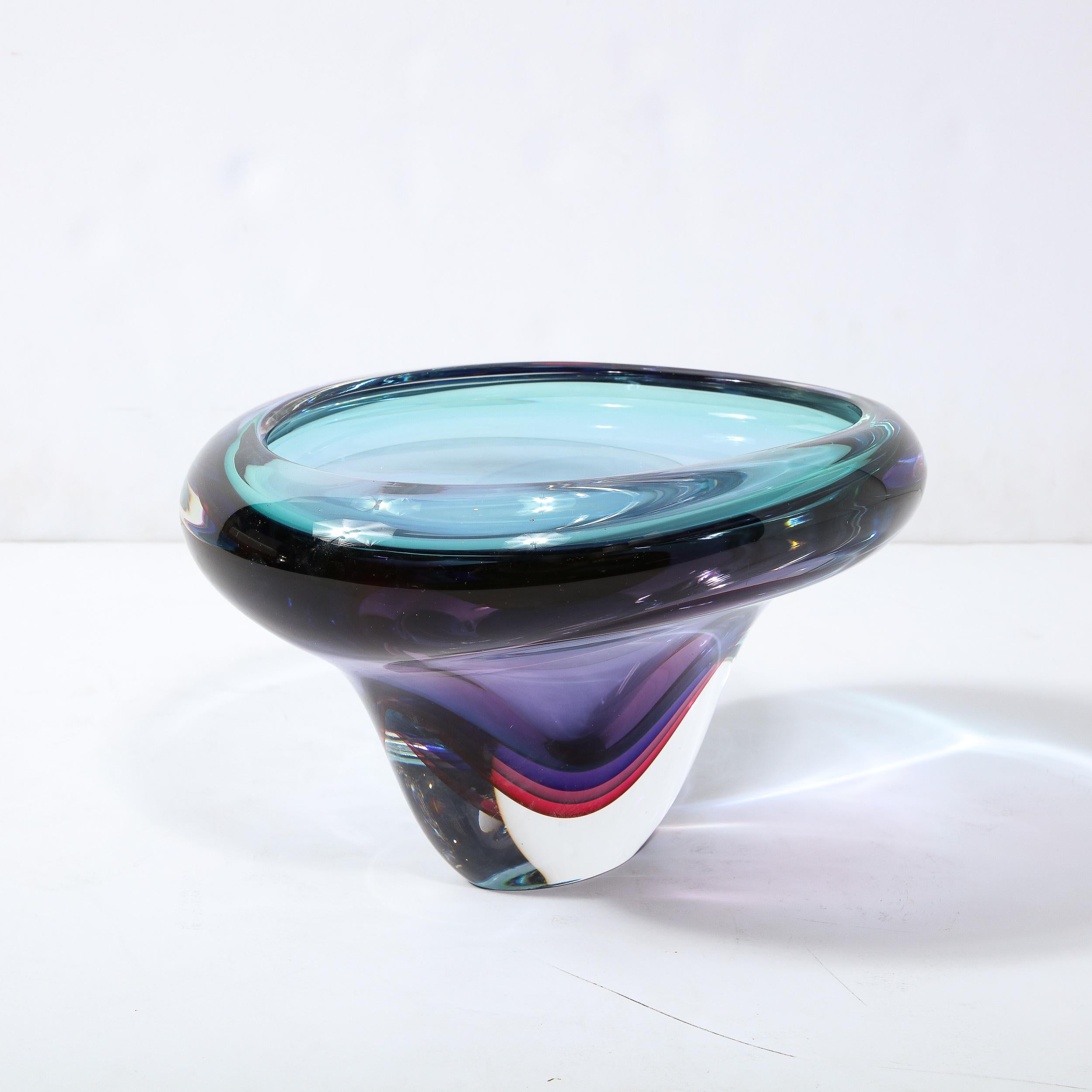 Melded Sapphire, Rubellite and Acquamarine Hued Murano Glass Bowl by Signoretti 1