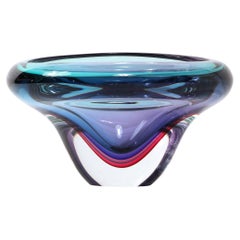 Melded Sapphire, Rubellite and Acquamarine Hued Murano Glass Bowl by Signoretti