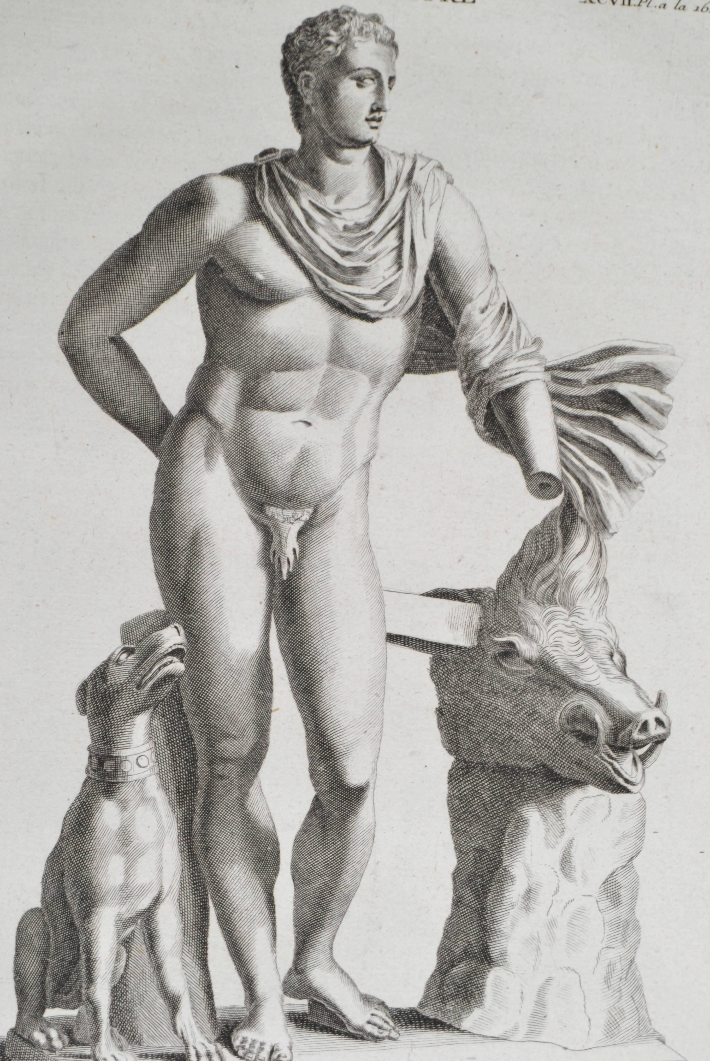 Copper engraving featuring Meleager.
From the book L'antiquite Expliquee et Representee en Figures. By the Benedisctine Monk Bernard de Montfaucon.
In mat and ready to frame.