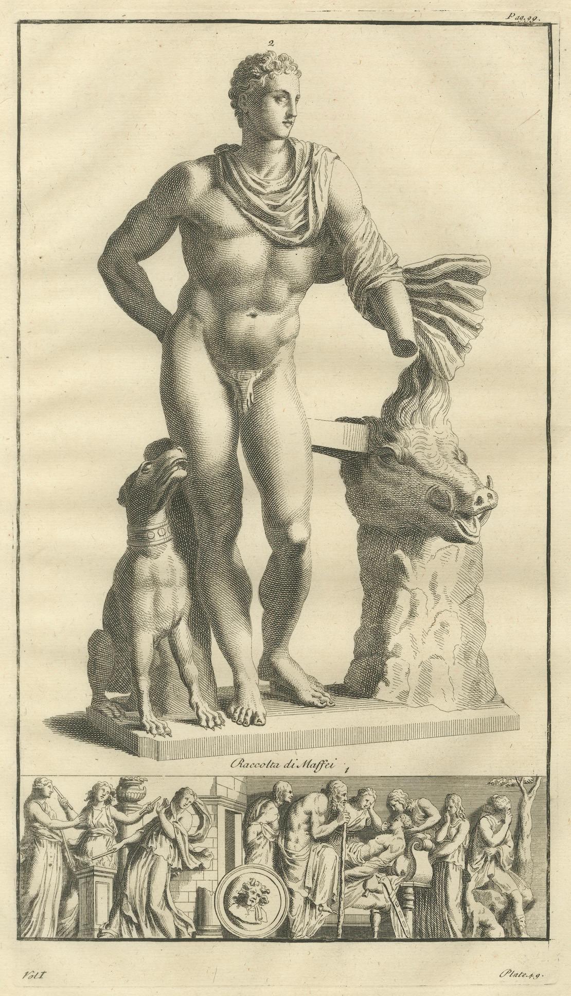Meleager and the Calydonian Boar Antique Engraving, Montfaucon 1721