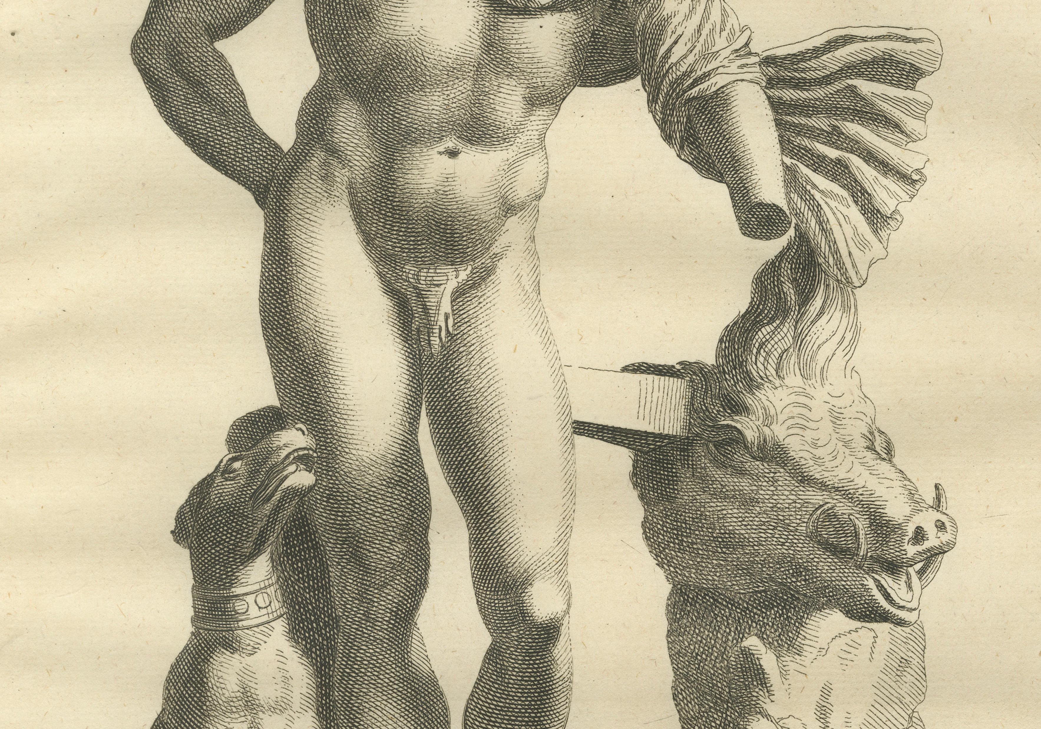 Meleager and the Calydonian Boar Antique Engraving, Montfaucon 1721