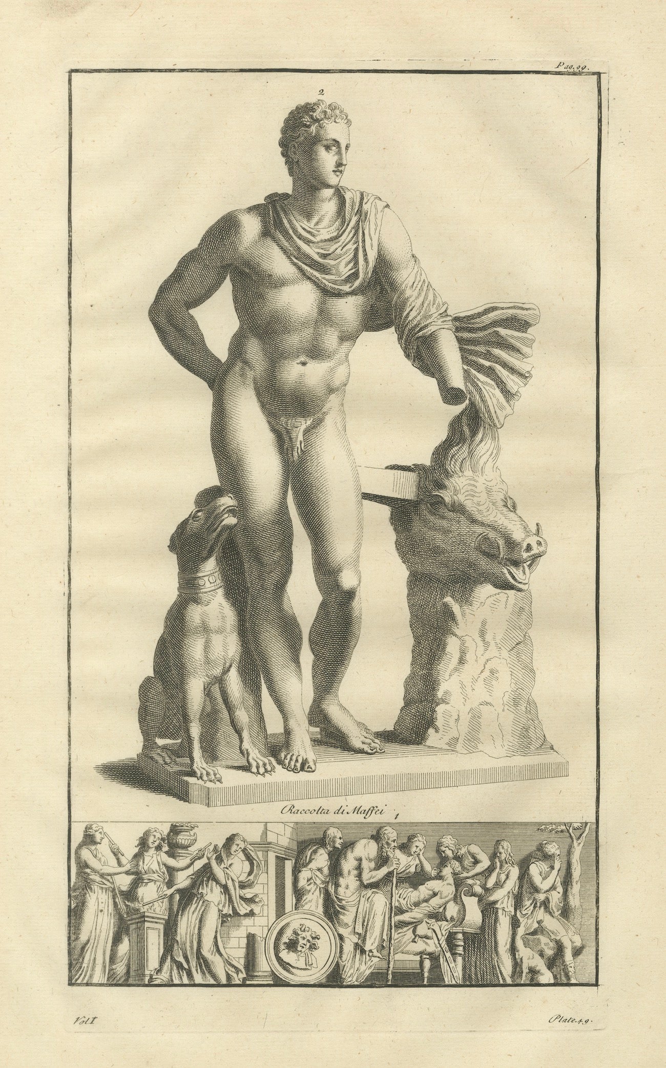 Meleager and the Calydonian Boar Antique Engraving, Montfaucon 1721
