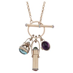 Used Melie Jewelry Chatelaine Charm Necklace with 14K Gold & Diamond & Gemstones