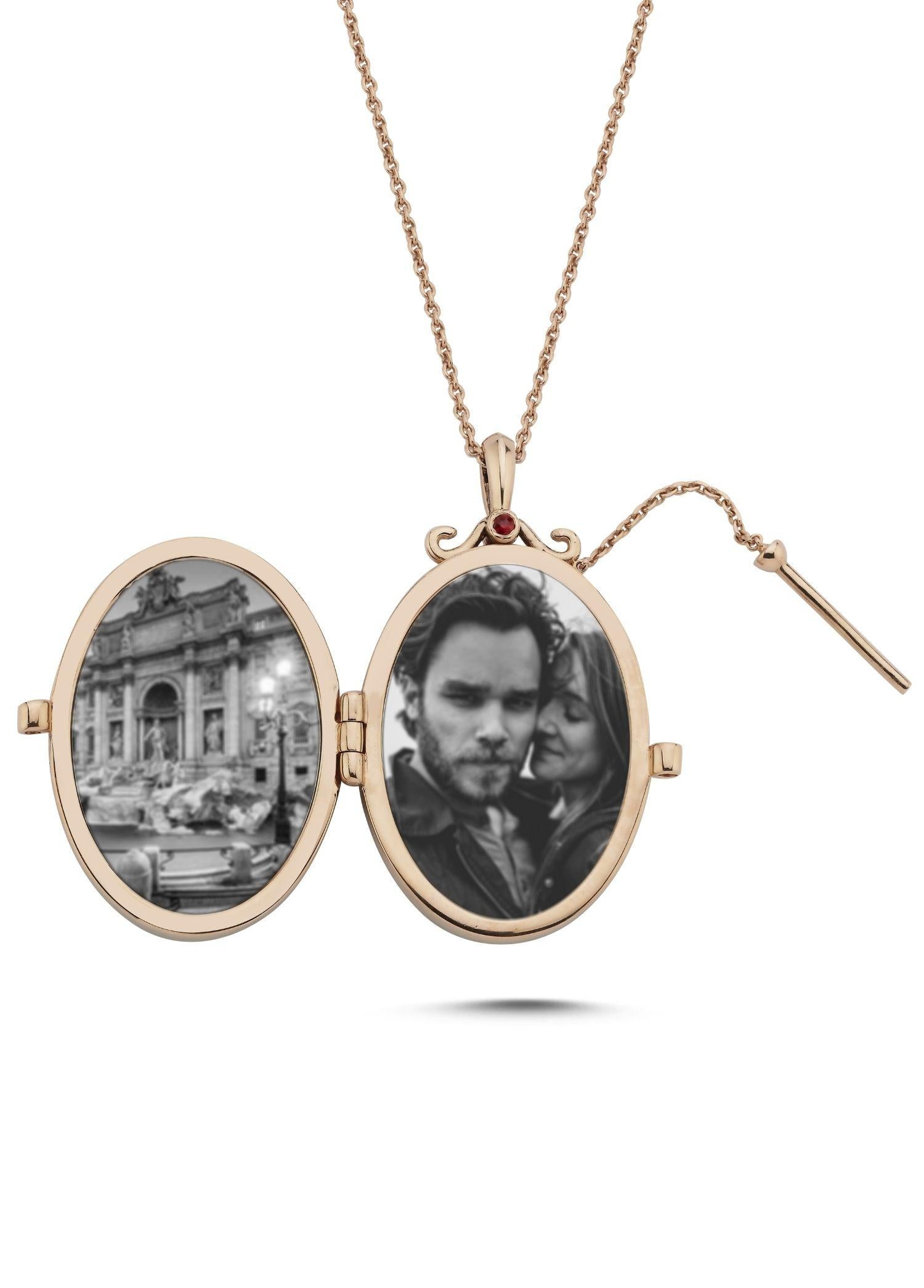 Romantic Melie Jewelry Golden Compass Locket Necklace 14K Gold & Diamond & Gemstones For Sale