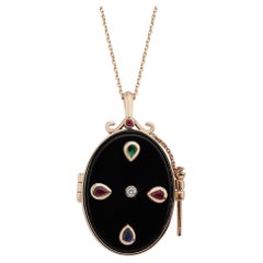 Melie Jewelry Collier médaillon de boussole en or 14 carats, diamants et pierres précieuses