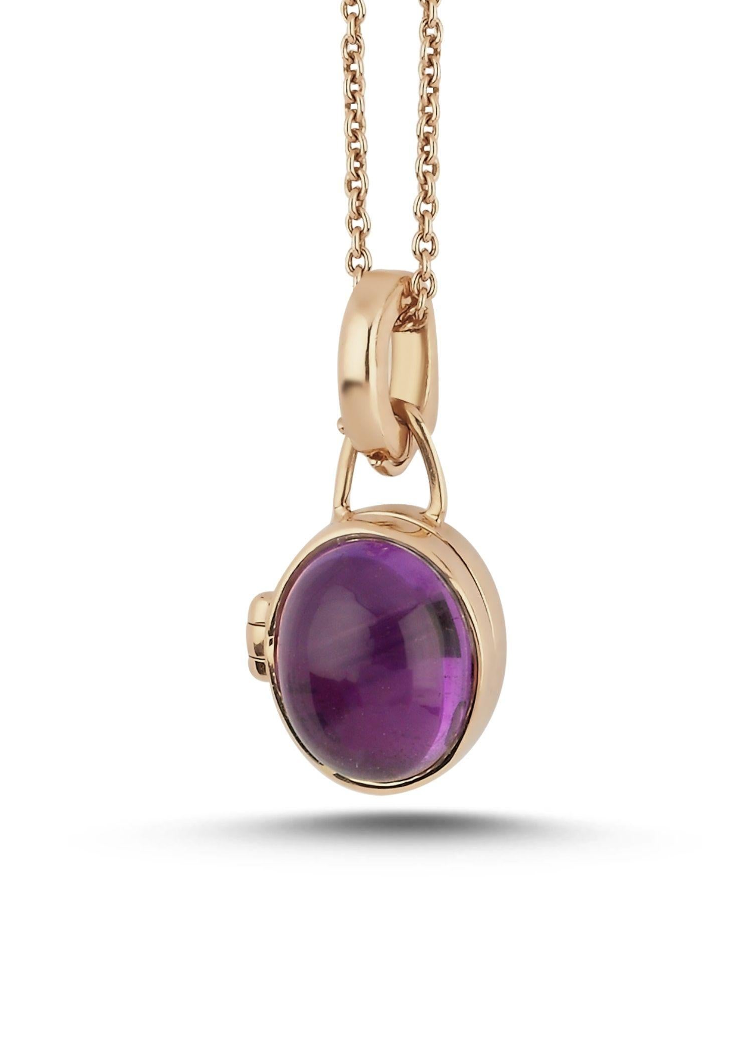 Modern Melie Jewelry Amethyst Locket Charm In 14K Gold   For Sale