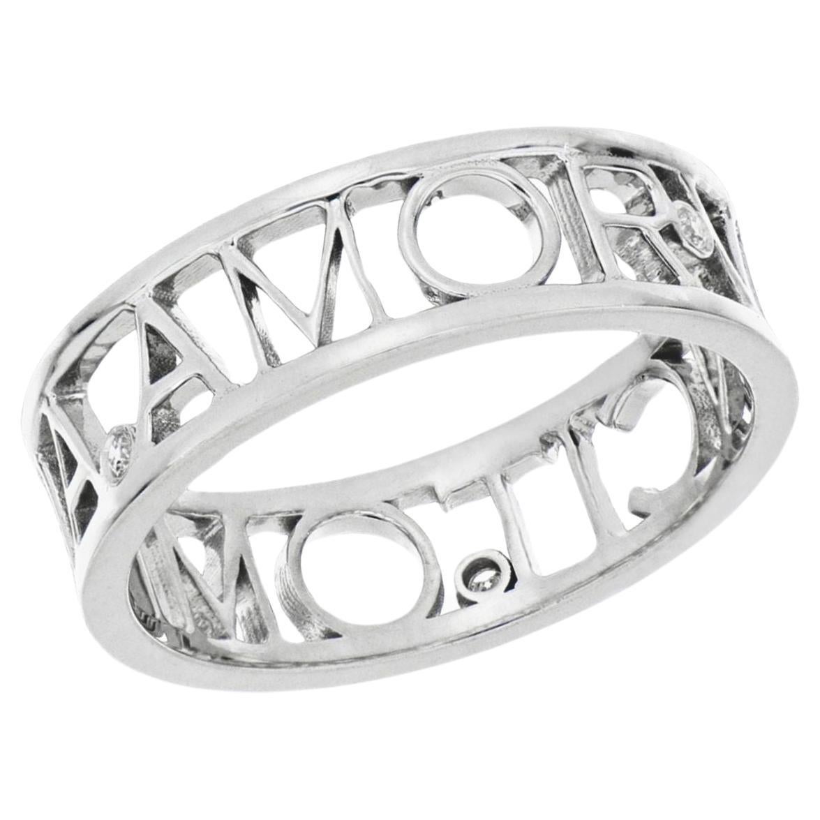Melie Jewelry Amor Vincit Omnia Ring In 14K Gold & Diamond  For Sale