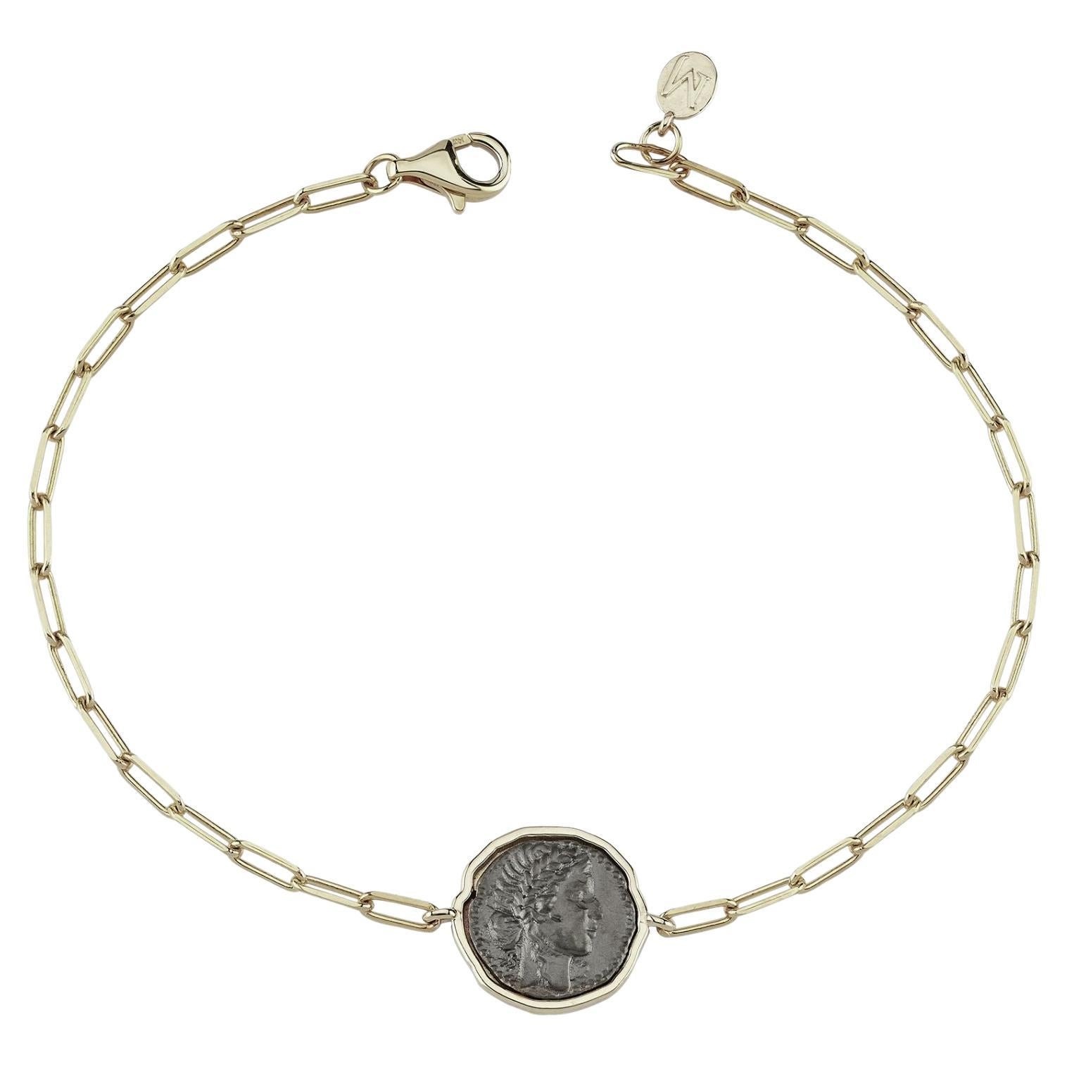 Melie Jewelry Cleopatra Coin Bracelet in 14K Gold & Oxidized Silver  For Sale