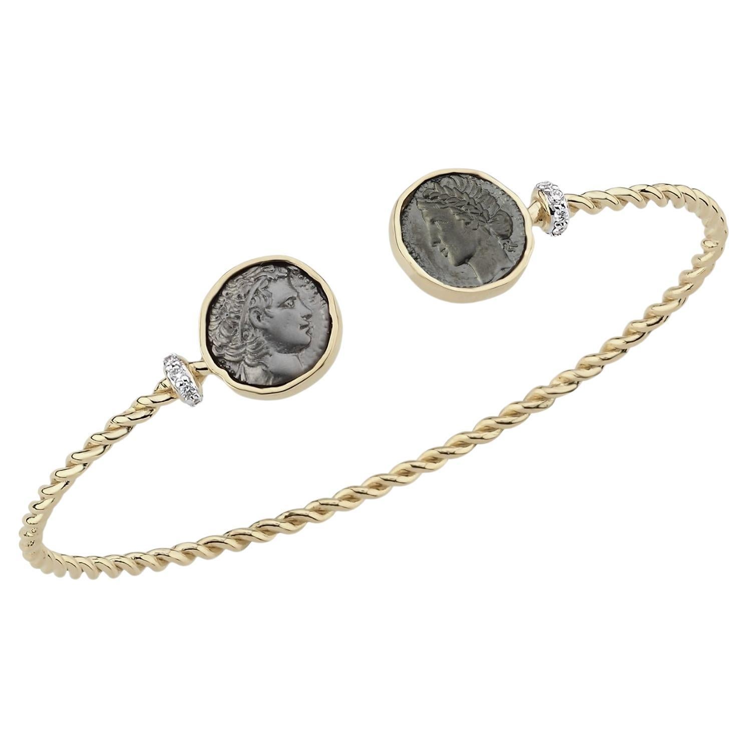 Melie Jewelry Cleopatra & Marcus Bracelet, 14K Gold & Diamond & Oxidized Silver  For Sale