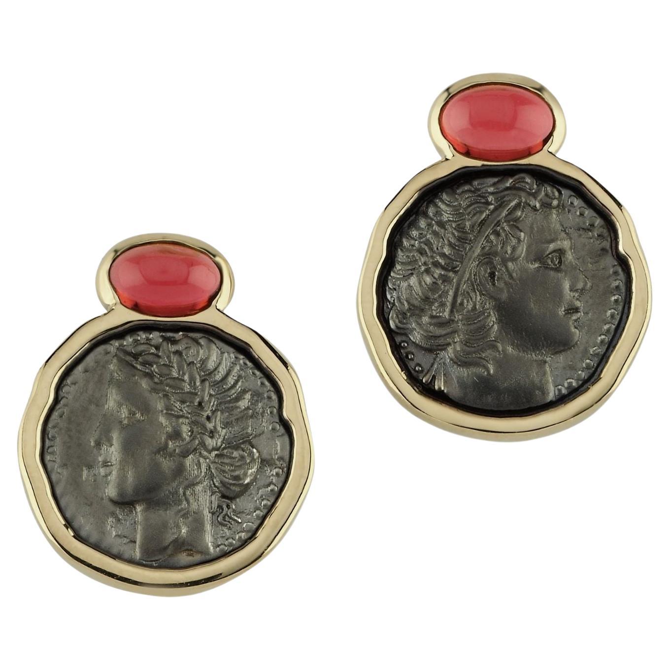  Melie Jewelry Cleopatra & Marcus Earrings 14K Gold & Oxidized Silver&Tourmaline For Sale