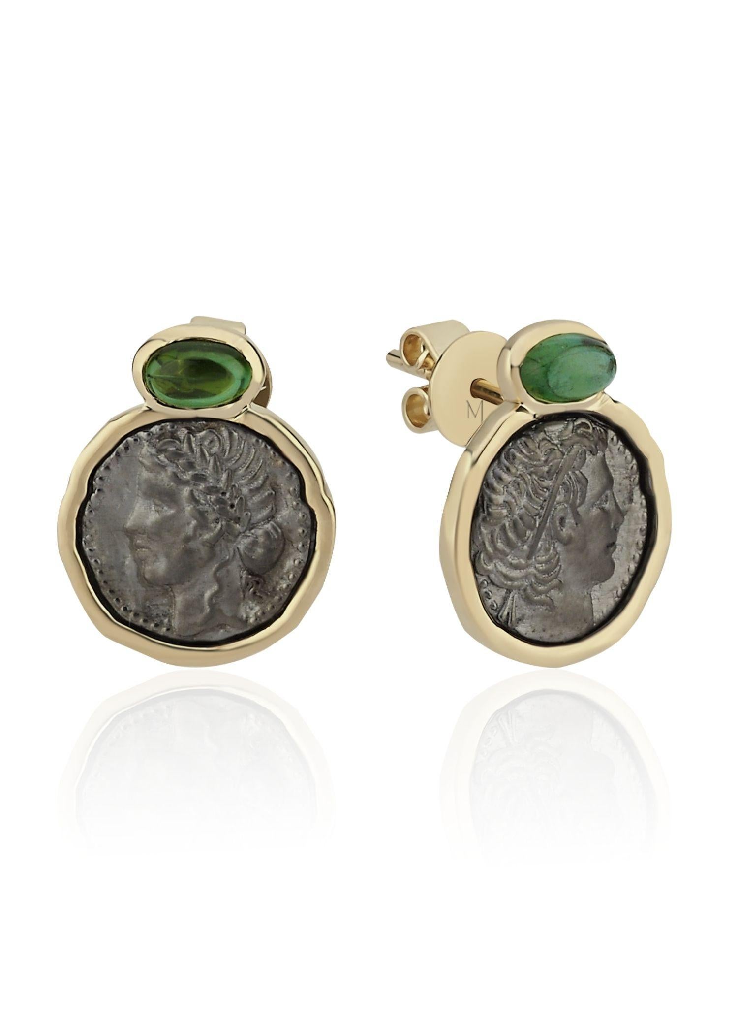 Melie Jewelry Cleopatra & Marcus Earrings

14K Yellow Gold, 0.70 ct Green Tourmaline, 1.30 g Oxidized 925 Sterling Silver

The Story Behind
Inspired by one of William Shakespeare's most famous tragedies, 