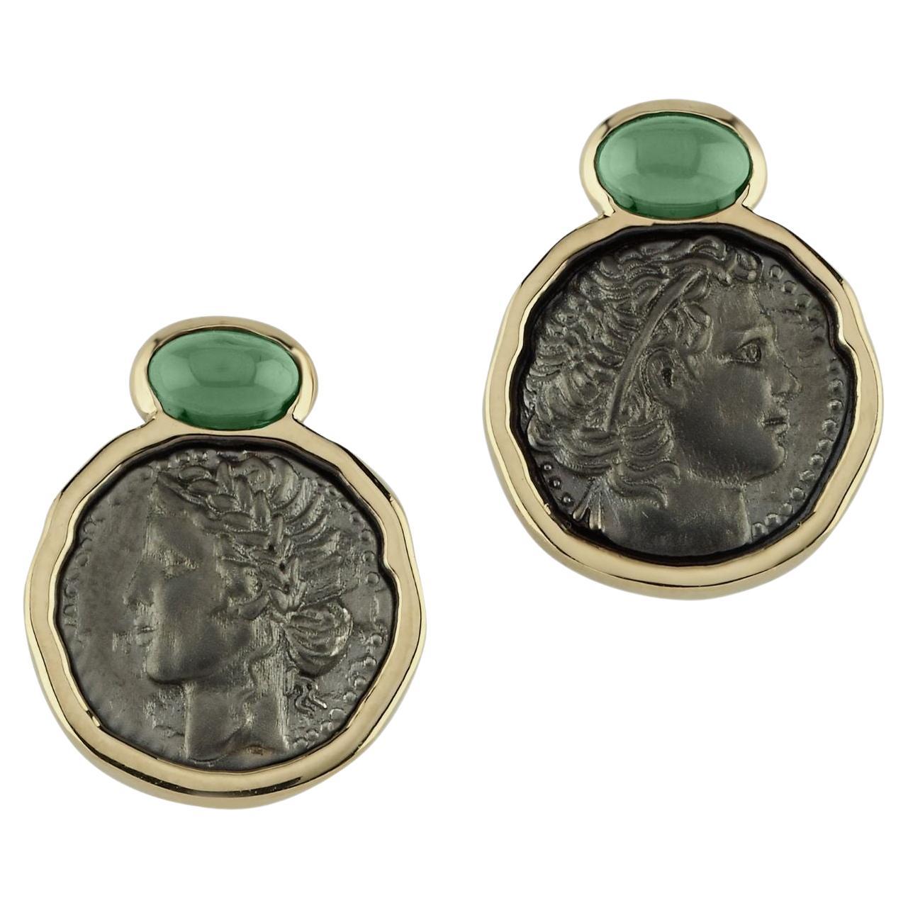 Melie Jewelry Boucles d'oreilles Cléopâtre et Marcus, or 14 carats, argent oxydé et tourmaline en vente