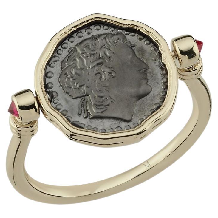 Melie Jewelry Cleopatra & Marcus Ring In 14K Gold & Oxidized Silver & Ruby For Sale