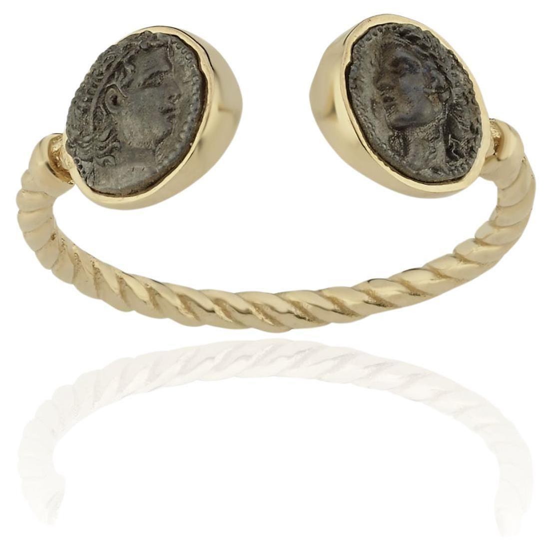 Melie Jewelry Kleopatra & Marcus Ring aus 14 Karat Gold und oxidiertem Sterlingsilber