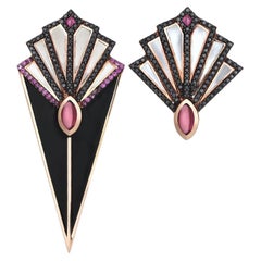 Melie Jewelry Damascena Earring with 14K Gold & Black Diamond & Gemstones