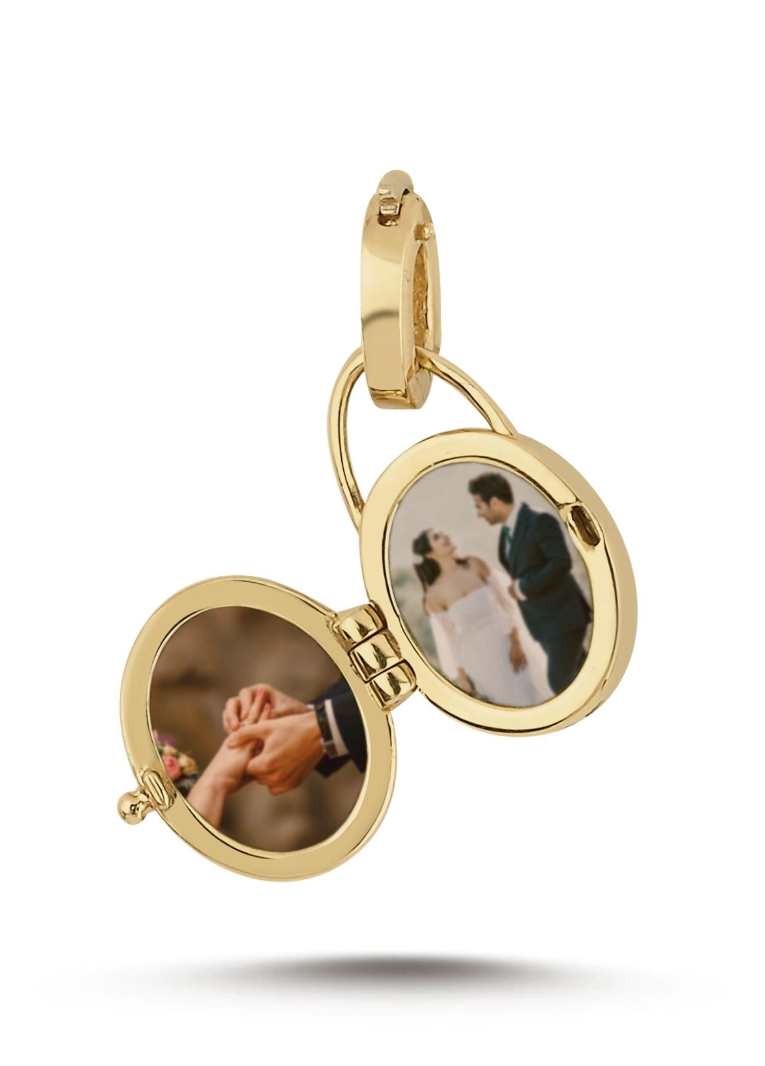 Modern Melie Jewelry Garnet Locket Charm In 14K Gold   For Sale