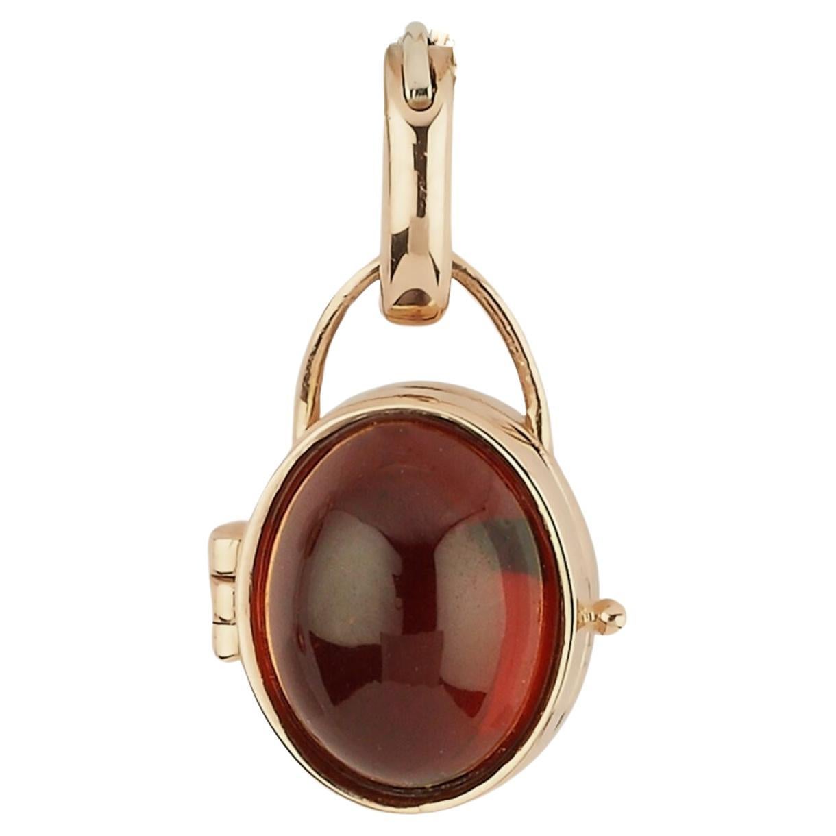 Melie Jewelry Garnet Locket Charm In 14K Gold   For Sale