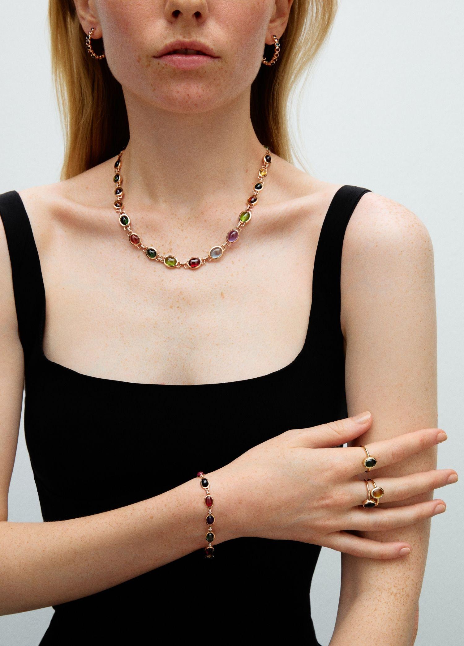 Melie Jewelry Edelsteinarmband mit 14K Gold & Diamant & Turmalin (Romantik) im Angebot