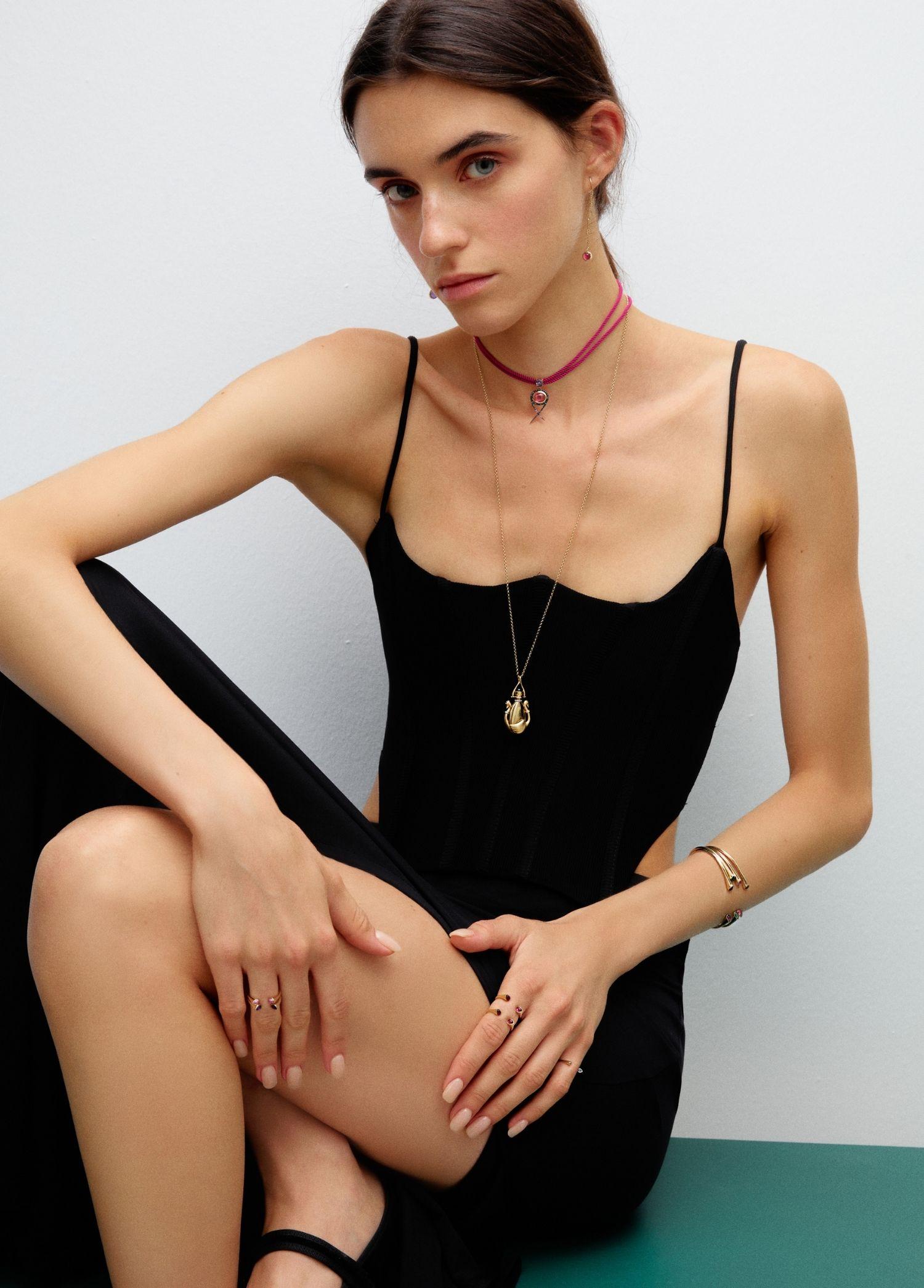 Romantic Melie Jewelry Gem Bracelet with 14K Gold & Tourmaline For Sale