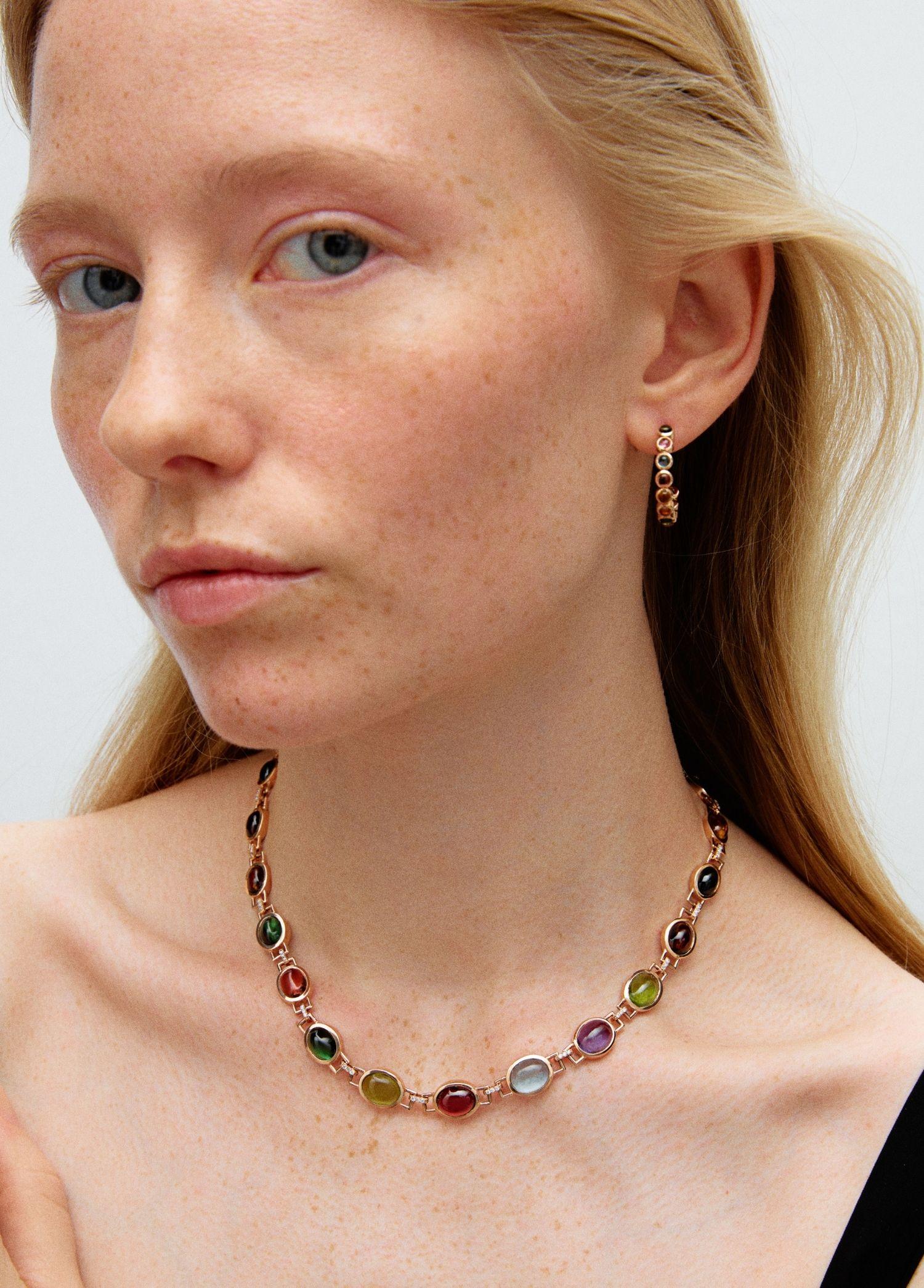 Romantic Melie Jewelry Gem Choker Necklace with 14K Gold & Diamond & Tourmaline For Sale