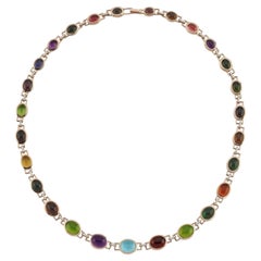Melie Jewelry Gem Choker Necklace with 14K Gold & Diamond & Tourmaline