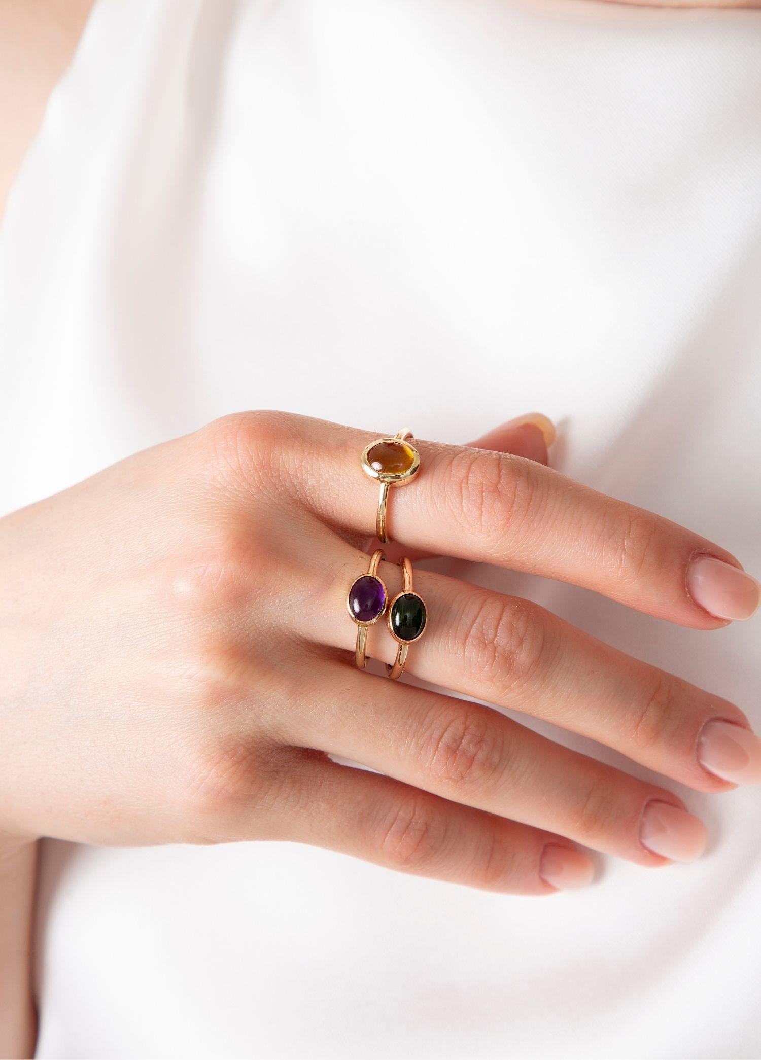 Modern Melie Jewelry Gem Ring In 14K Gold with Amethyst For Sale