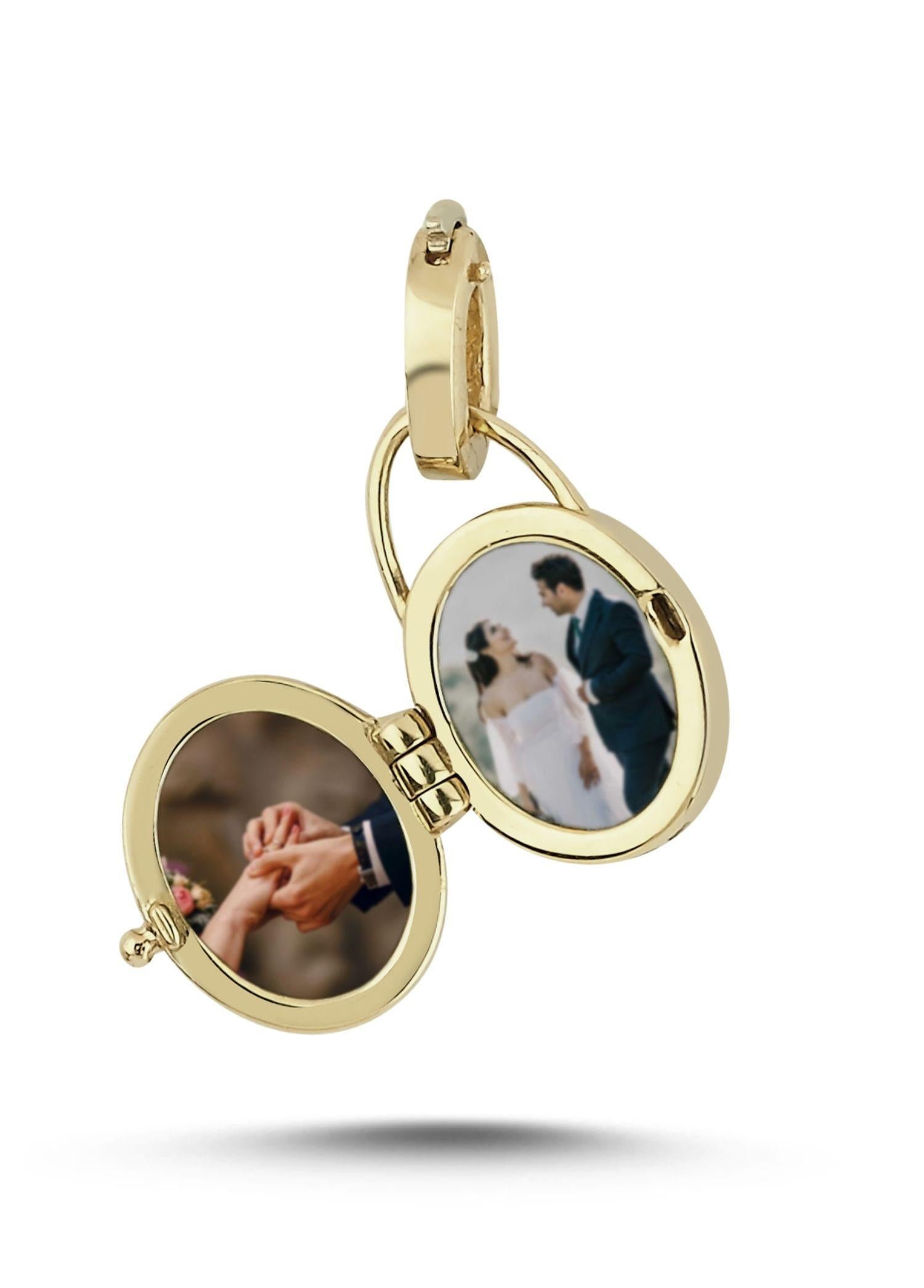 Modern Melie Jewelry Green Tourmaline Locket Charm In 14K Gold   For Sale