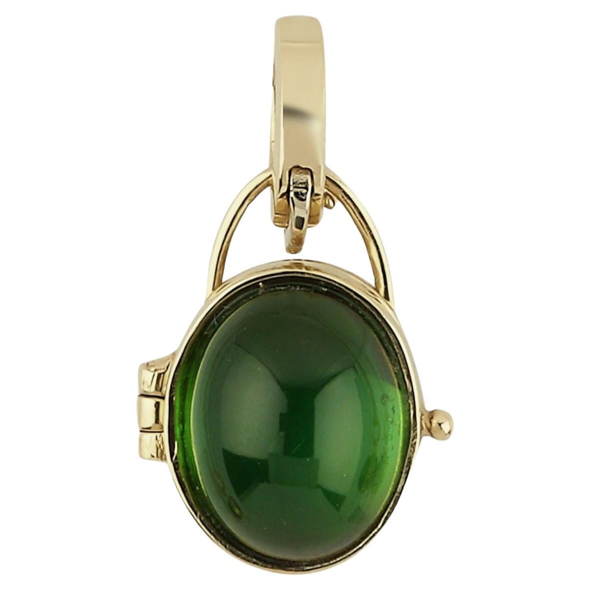 Melie Jewelry Breloque médaillon en or 14 carats avec tourmaline verte  