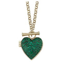 Melie Jewelry Heart Locket Necklace In 14K Gold & Emerald