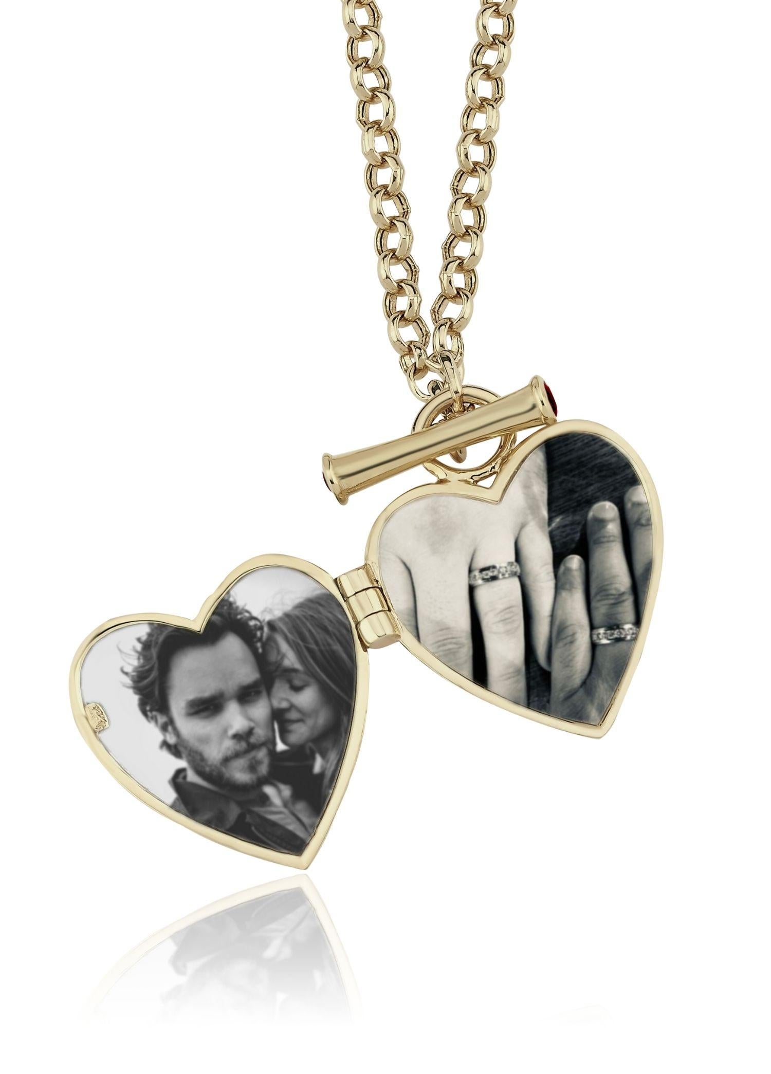 Modern Melie Jewelry Heart Locket Necklace In 14K Gold & Ruby