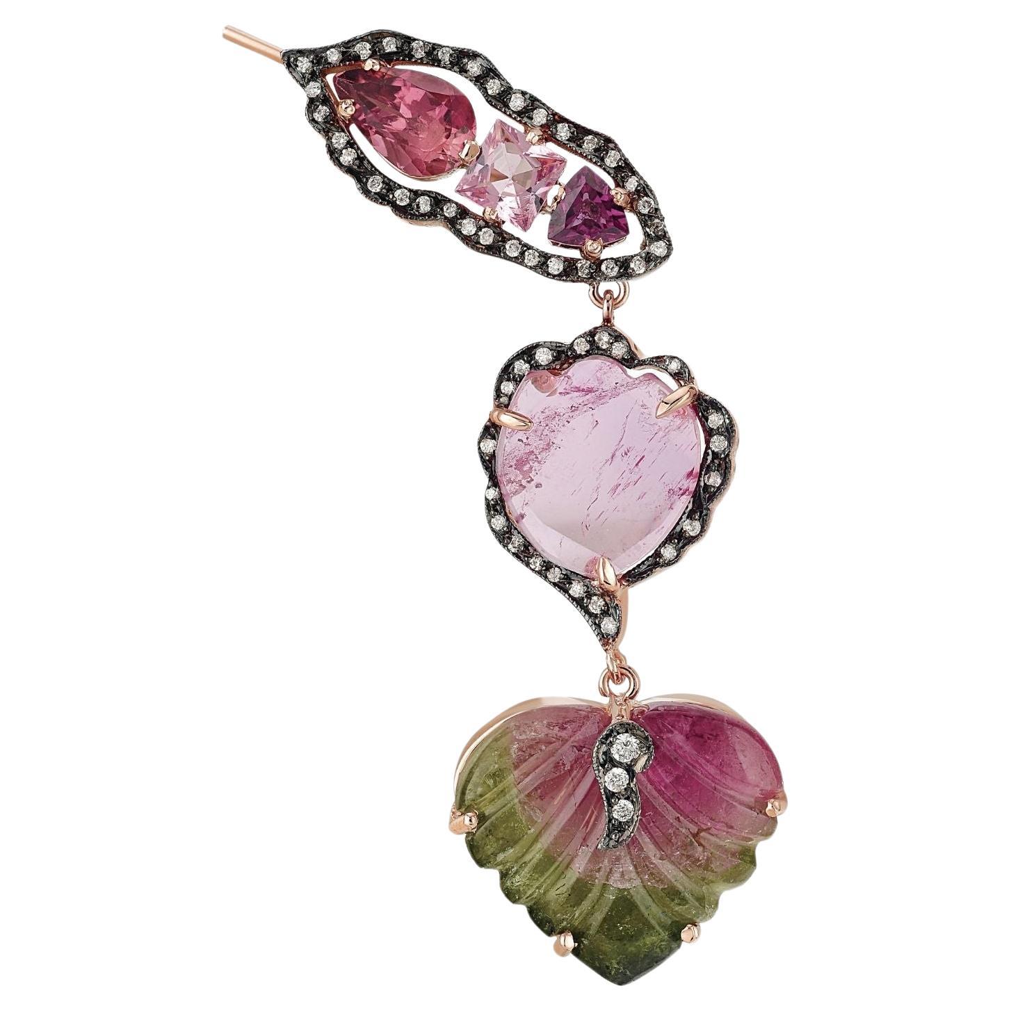 Melie Jewelry La Belle Earcuff  In 14K with Diamond & Watermelon Tourmaline For Sale