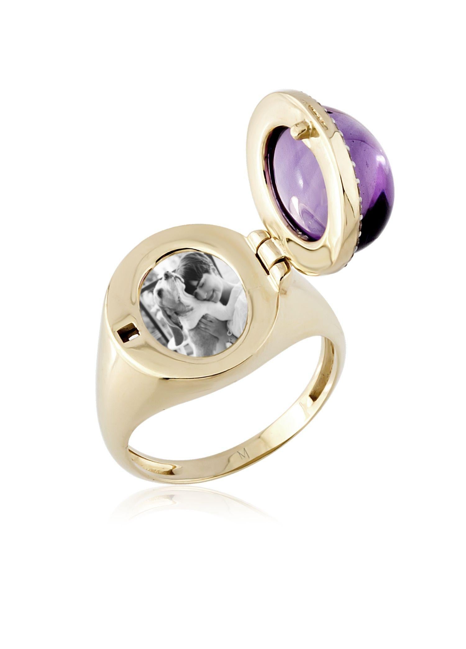 Melie Jewelry - Bague avec médaillon en améthyste

Or 14K, 0,15 ct diamant, 6,05 ct améthyste

L'histoire derrière
La collection 