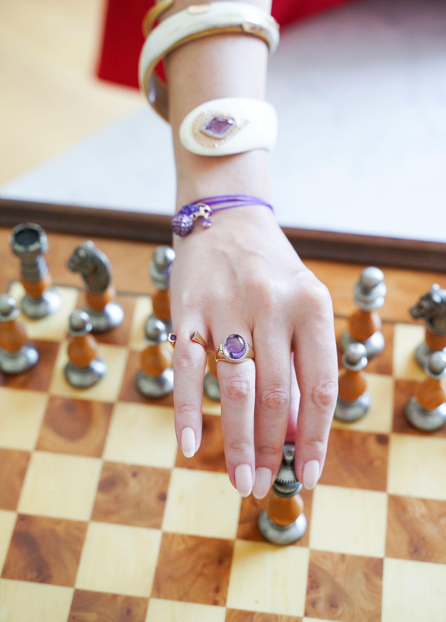 Melie Jewelry Locket Ring en or 14 carats avec diamants et améthyste Pour femmes en vente