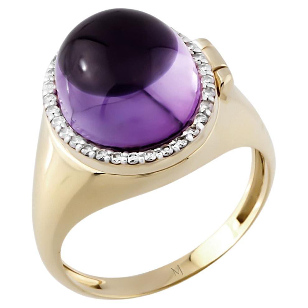 Melie Jewelry Locket Ring en or 14 carats avec diamants et améthyste en vente