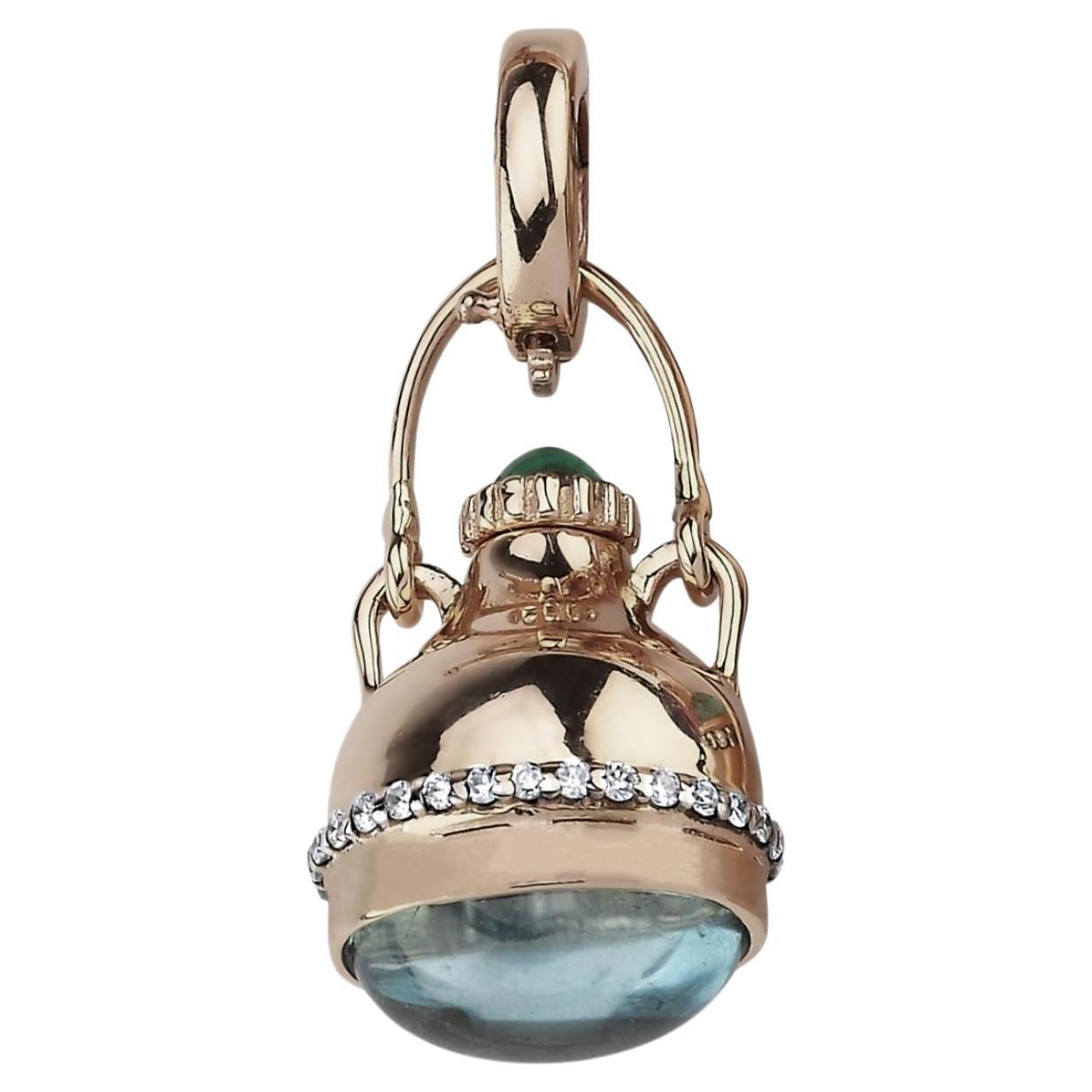 Melie Jewelry, breloque pendentif flacon de parfum en or 14 carats avec diamants et pierres précieuses  en vente