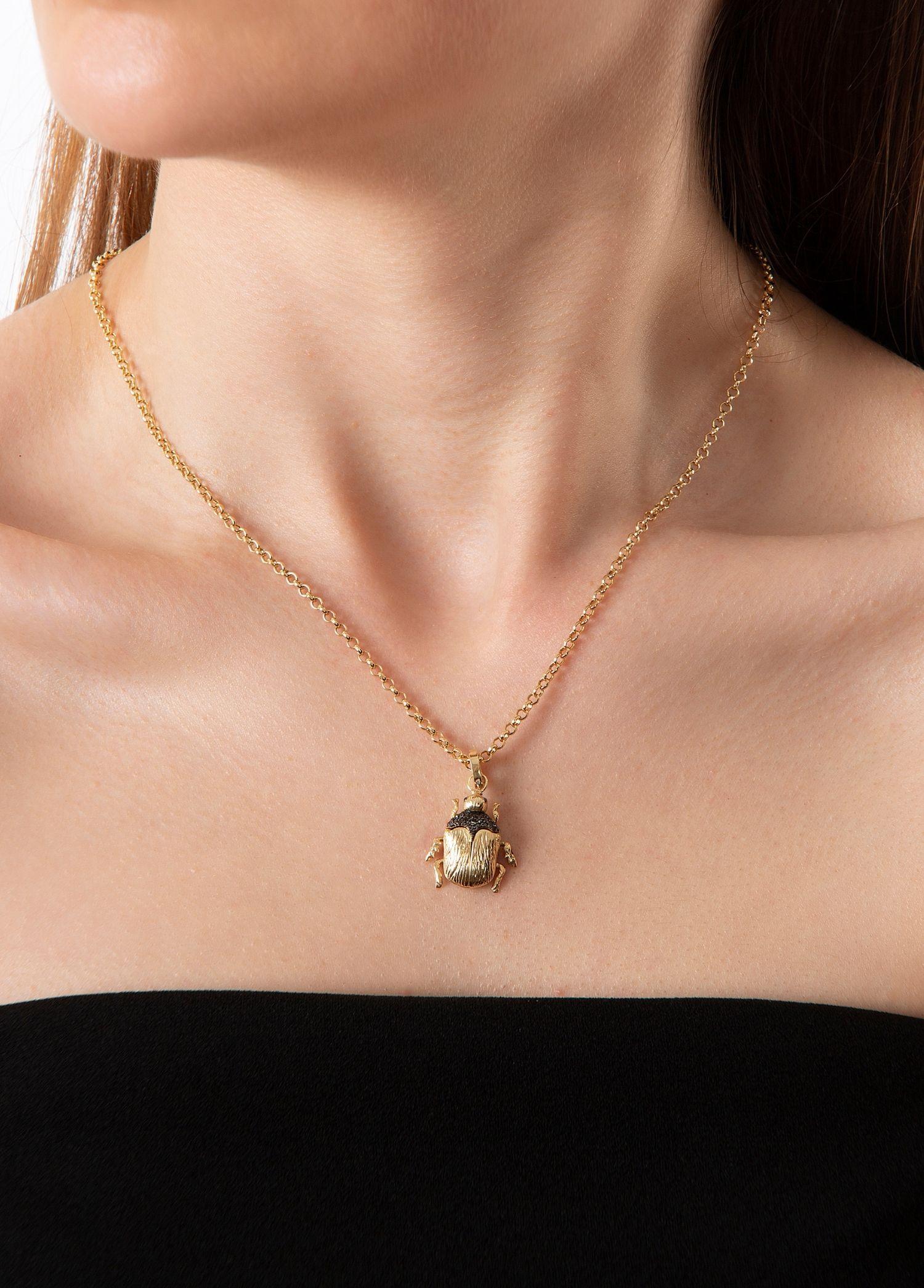 Women's Melie Jewelry Scarab Locket Charm In 14K Gold & Black Diamond For Sale