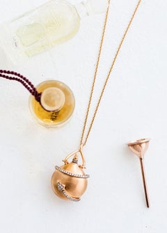Melie Jewelry Serpent Perfume Bottle Necklace 18K Rose Gold & Diamond & Sapphire