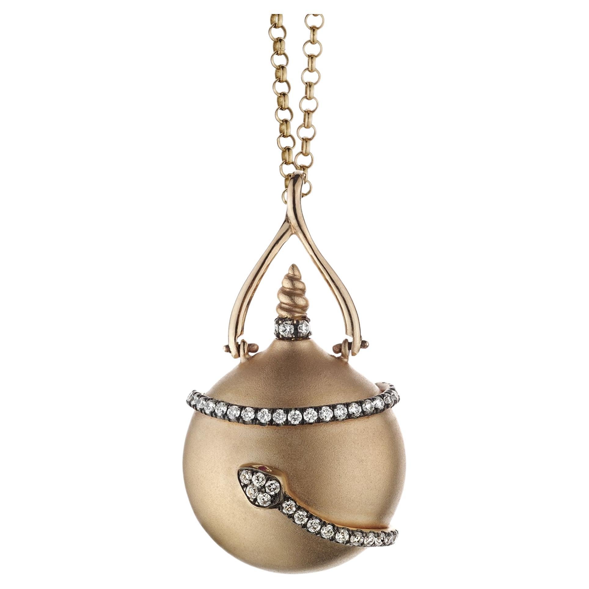 Melie Jewelry Collier flacon de parfum serpent en or rose 18 carats, diamants et saphirs