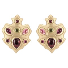 Used Melie Jewelry Shield Earrings In 14K Gold with Tourmaline 