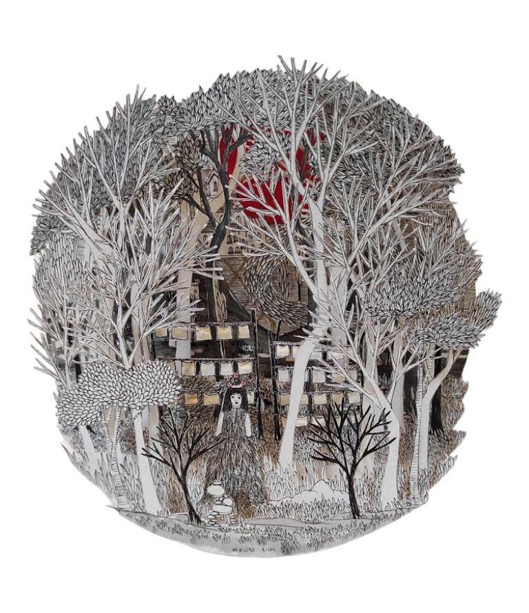 Figurative Painting di Melike Kılıç - Brezza notturna nella Foresta delle Lavanderie