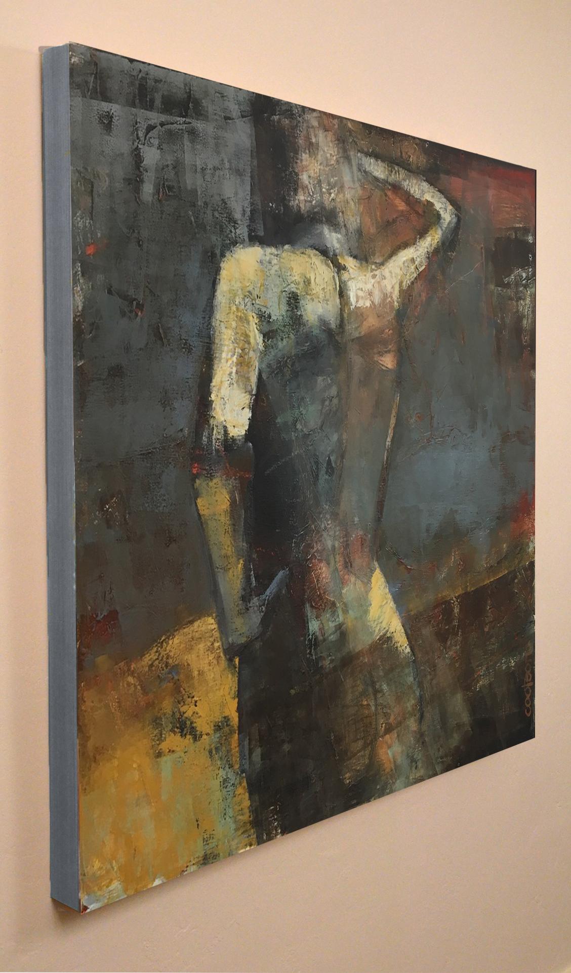 Midnight Sun, Mid Century Female Figure in Light, Abstract, Neutral Tones - Painting by Melinda Cootsona