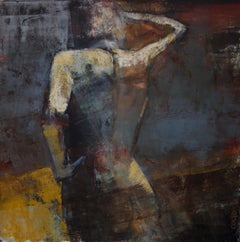 Midnight Sun, Mid Century Female Figure in Light, Abstract, Neutral Tones