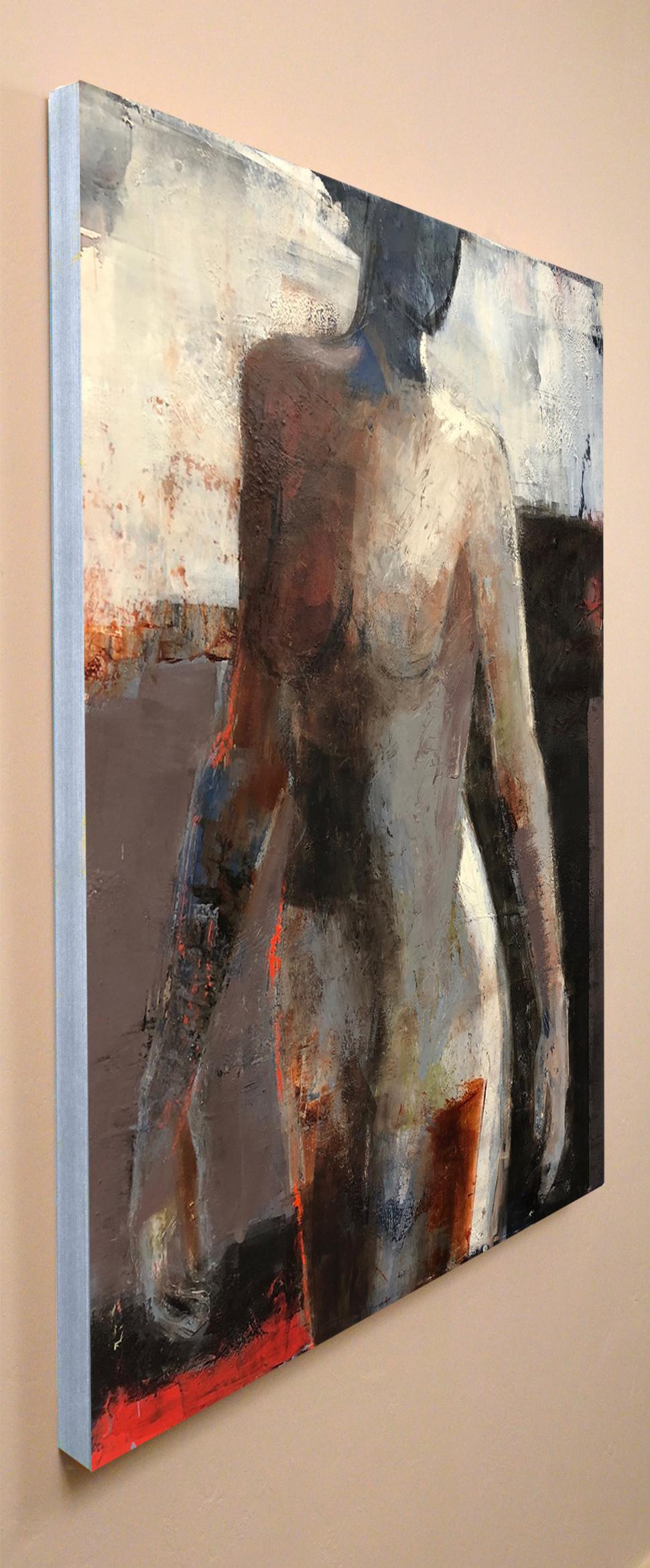 Opening, Mid Century Female Figure in Light, Abstract, Neutral Tones - Painting by Melinda Cootsona