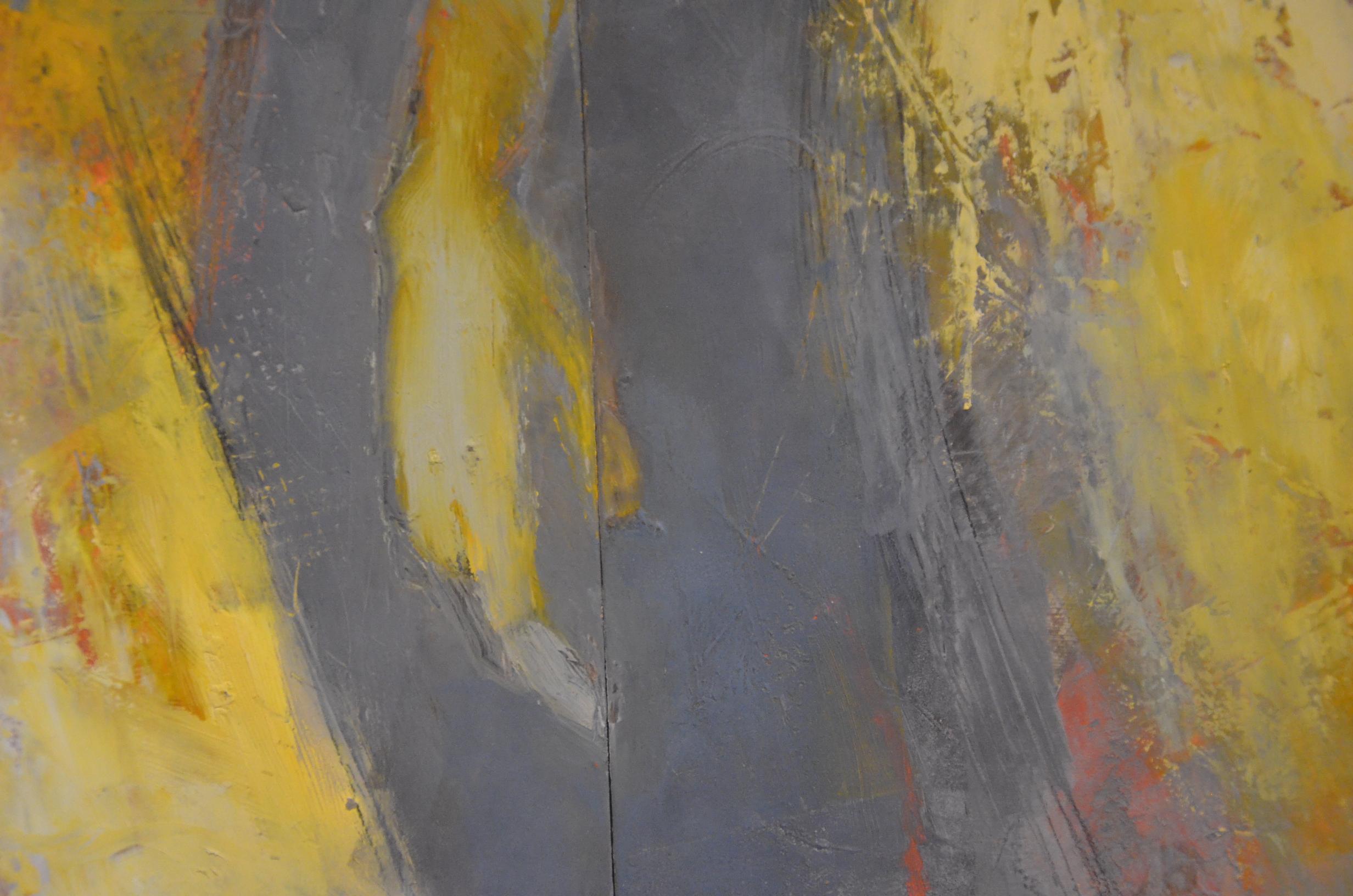 Riddle, Mid Century Female Figure in Light, Abstract, Neutral Tones - Painting by Melinda Cootsona
